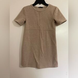 Zara Short Sleeve Knit Brown Sweater Mini Pullover Dress Sz S